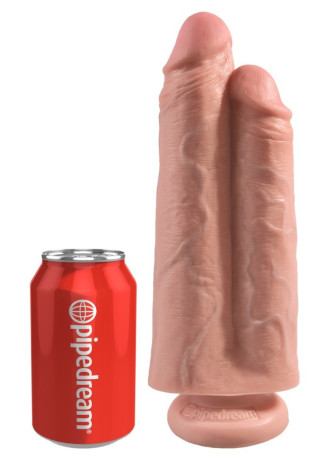 King Cock 9" Two Cocks One Hole - Flesh